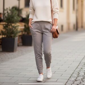 J.JILL FIT Pima Cotton ULTIMATE-FLEECE SOFT PATCH POCKETS JOGGERS Gray Pants L